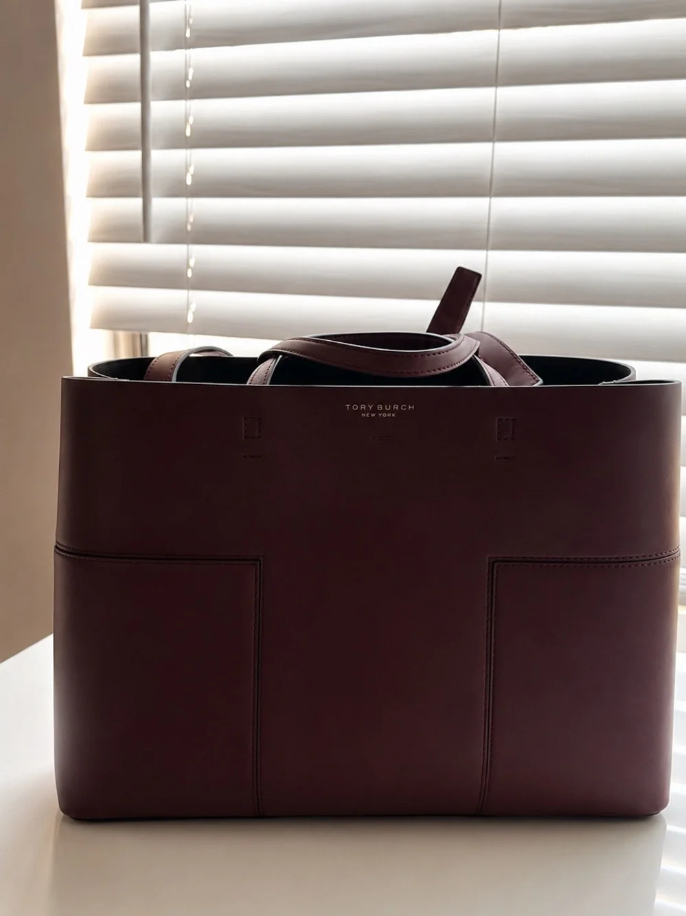 Tory Burch Smooth Leather Tote in Burgundy